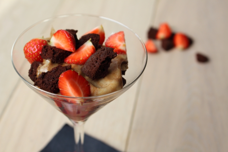 healthy vegan brownie & strawberry nana ice cream parfait