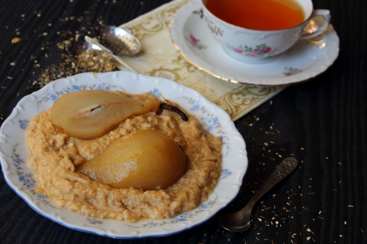 breakfast, lunch, pear, oatmeal, rooibos, photography